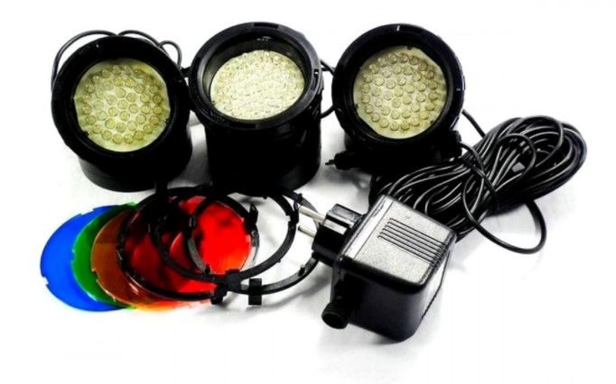 Комплект подсветка PL1 LED подводная/надводная 12 V, 1,6 W со светодиодами, 4 цветных фильтра